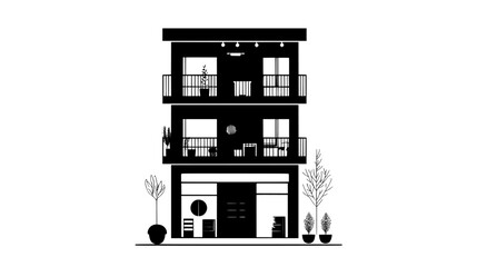 Obraz premium Multi-functional building with stores at base and living spaces above, vector illustration art