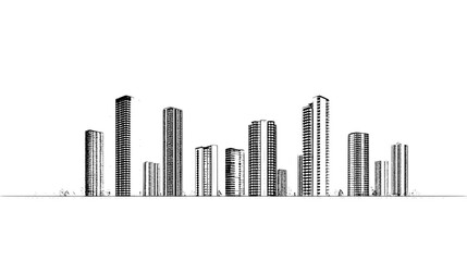 Row of skyscrapers with uniform height, creating a continuous line against the sky, vector illustration art