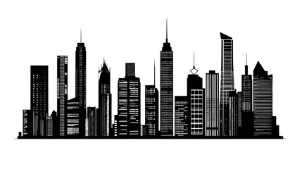 Obraz premium Skyline dominated by multiple skyscrapers of differing architectural styles, vector illustration art