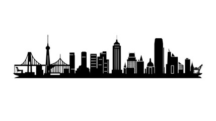 Obraz premium Skyline featuring a mix of historic and modern buildings, bridges, and waterfront areas, vector illustration art