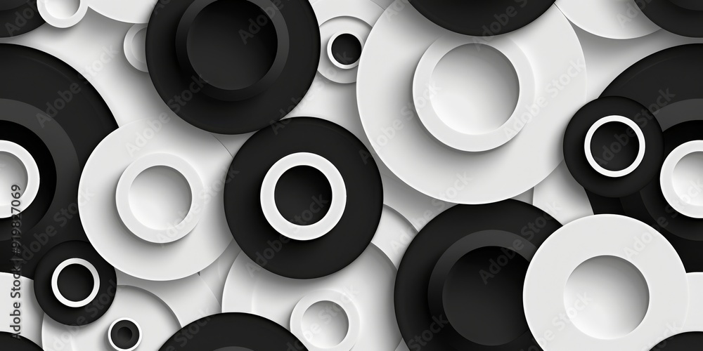 Aufkleber an artistic creation featuring an arrangement of black and white circles that generates a dynamic vi
