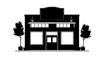 Theater building with a marquee and distinct performance space, vector illustration art