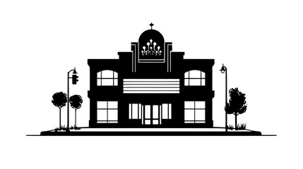 Theater building with a marquee and distinct performance space, vector illustration art