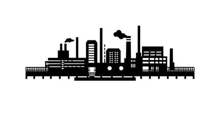 Naklejka premium Expansive industrial complex with conveyor belts between manufacturing units, vector illustration art