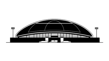 Indoor sports facility with a domed roof beside a parking lot, vector illustration art