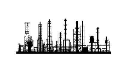 Obraz premium An oil refinery complex featuring numerous towers, pipes, and tanks interconnected by metal walkways, vector illustration art