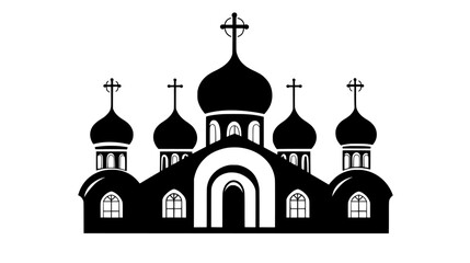 Obraz premium Orthodox church with onion domes and cross-topped spire, vector illustration art