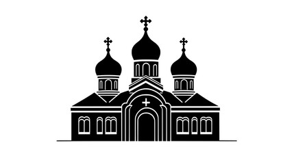 Obraz premium Orthodox church with onion domes and cross-topped spire, vector illustration art