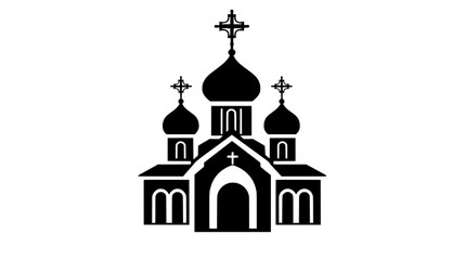 Obraz premium Orthodox church with onion domes and cross-topped spire, vector illustration art
