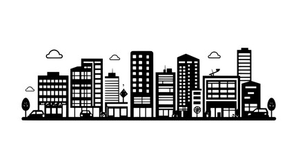 Obraz premium An urban complex featuring interconnected structures with shops, offices, and apartments, vector illustration art