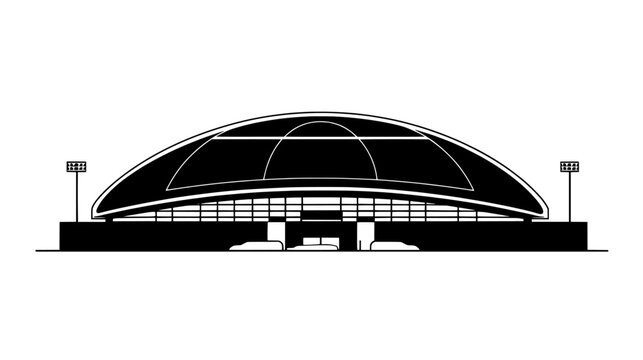 Indoor sports facility with a domed roof beside a parking lot, vector illustration art