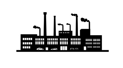 Fototapeta premium Building with flat roof, several tall smokestacks, and parking spaces, vector illustration art