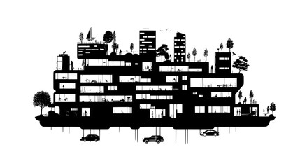 Obraz premium Cascading terraced buildings with integrated transport systems and energy-efficient designs, vector illustration art