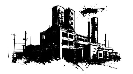 Obraz premium Derelict factory with crumbling brickwork and rusted metal frames, vector illustration art
