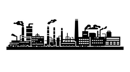 Factory with large smokestacks, expansive warehouse space, and numerous loading docks, vector illustration art