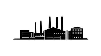 Factory with large smokestacks, expansive warehouse space, and numerous loading docks, vector illustration art