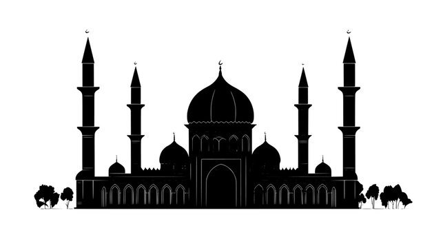 Mosque featuring a large dome, minarets, and a spacious courtyard for congregational prayers, vector illustration art
