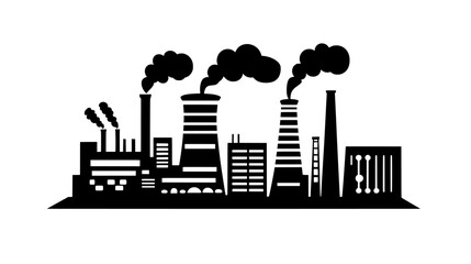 Obraz premium Power plant with cooling towers, a network of pipes, and a series of large buildings, vector illustration art