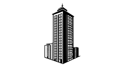 Fototapeta premium Single, towering skyscraper with a distinctive roof and extensive use of glass in its construction, vector illustration art