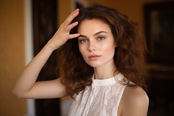 Fototapeta premium Portrait of young woman posing, looking at camera