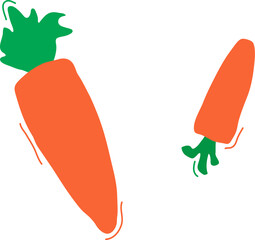 Cartoon carrots hand drawn, cute vegetable doodle set, orange character simple icon. Funny child food isolated on white background. Baby naive vector illustration