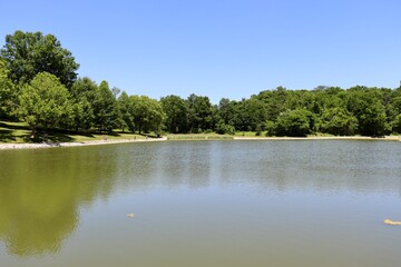 The quiet lake in the countryside on a sunny day.