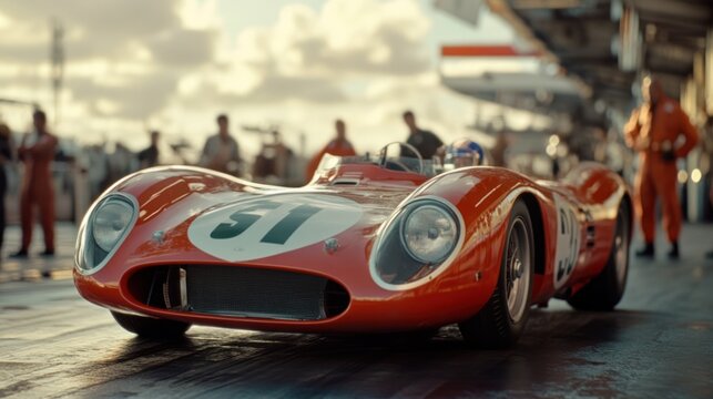 Vintage Formula 1 Race Car in Action - A classic Formula 1 race car speeding on the track with a full grandstand in the background, capturing the thrill of vintage motorsport.