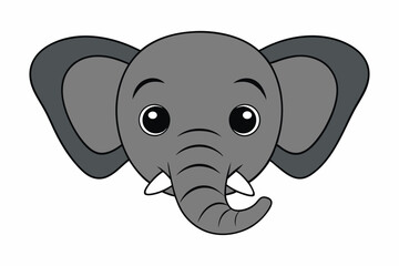 Abstract Geometric African Bush Elephant Silhouette - Cute Kawaii Cartoon Animal Vector Logo