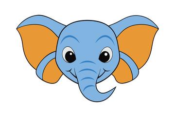 Abstract Geometric African Bush Elephant Silhouette - Cute Kawaii Cartoon Animal Vector Logo