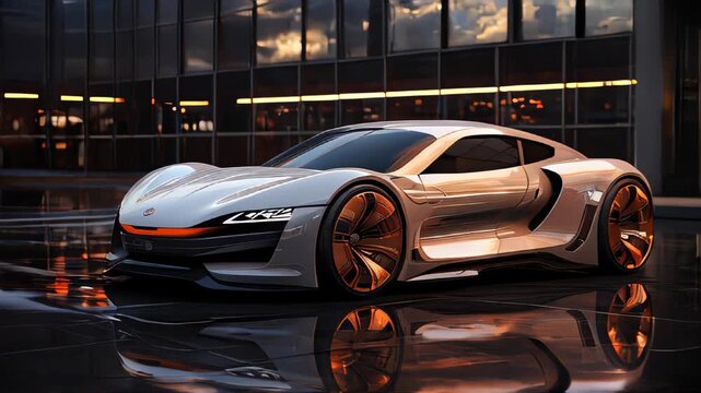 Fast sports car supercar driving fast on the road at night