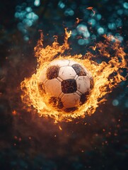 Naklejka premium Burning Soccer Ball in Air