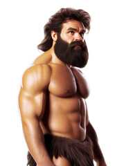 Fototapeta premium A cartoonish drawing of a man with a large beard and mustache, wearing a loincloth made of animal fur.