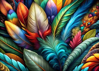 Vibrant Colorful Feathers Decorative Nature Tropical Elements