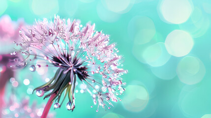 Obraz premium Lovely droplet of dew on a macro dandelions blossom 