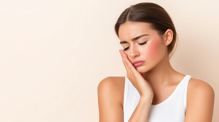 Woman with Red Swollen Cheek Experiencing Toothache Pain