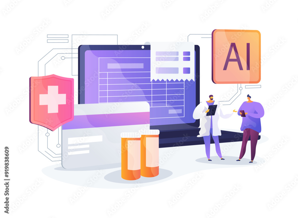 Aufkleber ai-streamlined medical billing and coding abstract concept vector illustration.