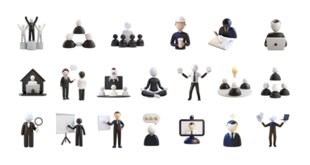 Business people icon set isolated on transparent background, symbol human figure person