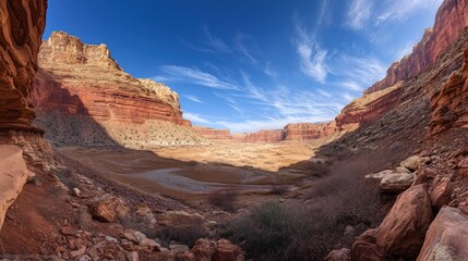 Canyon Landscape with Red Cliffs and a Blue Sky