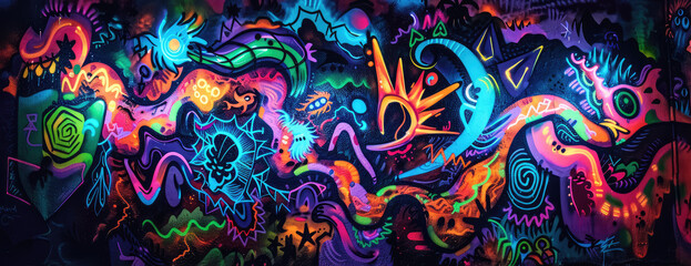 Psychedelic neon abstract art with swirling patterns