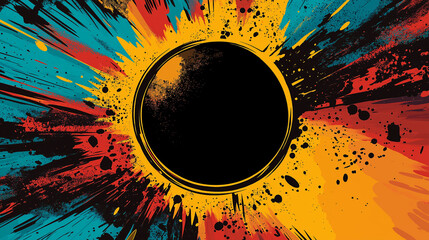 Pop art concept black hole grunge poster background. Colorful background in pop art retro comic style.