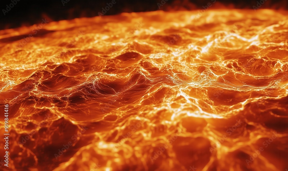 Poster the image is of a fiery ocean with orange waves. the colors are vibrant and intense, creating a sens