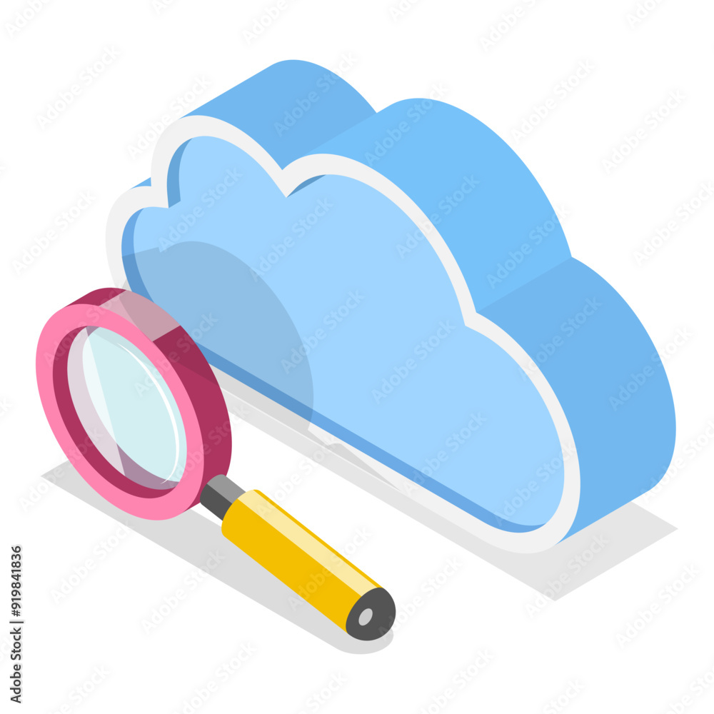 Poster 3d isometric flat icon set. cloud technologies, online services and data processing. item 7