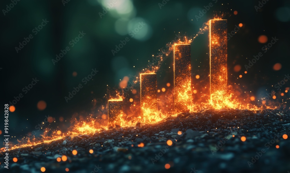 Poster a series of fire-like bars are stacked on top of each other, creating a sense of growth and progress