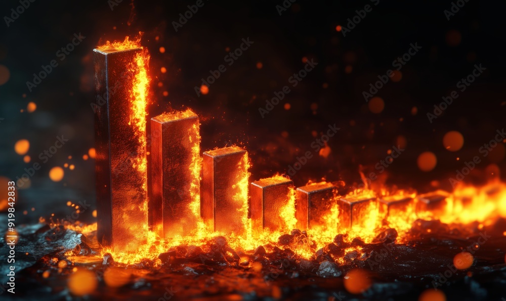 Poster a series of fire-lit wooden blocks are arranged in a line, with the tallest block at the left and th