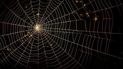 Fototapeta premium Spiderweb On Black Darkness - Halloween Background 