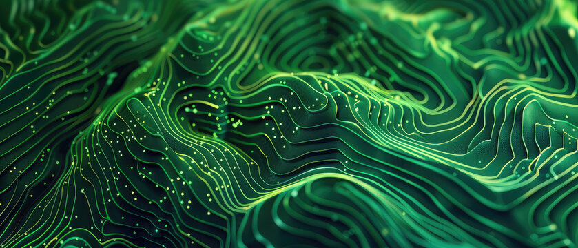 Intricate green topographic patterns with light accents