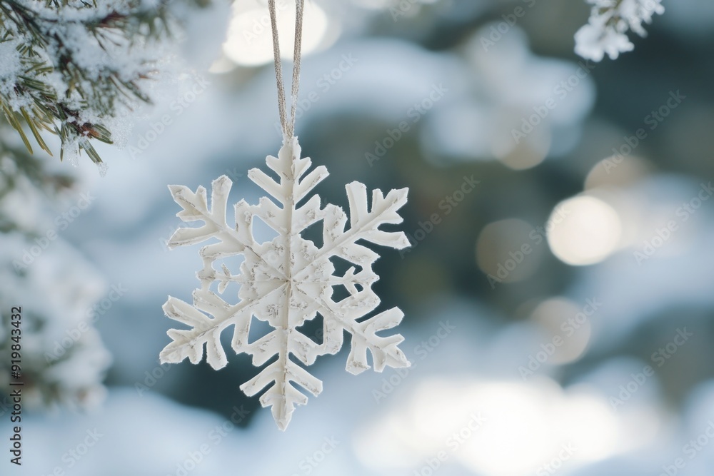 Poster snowflake on tree branch