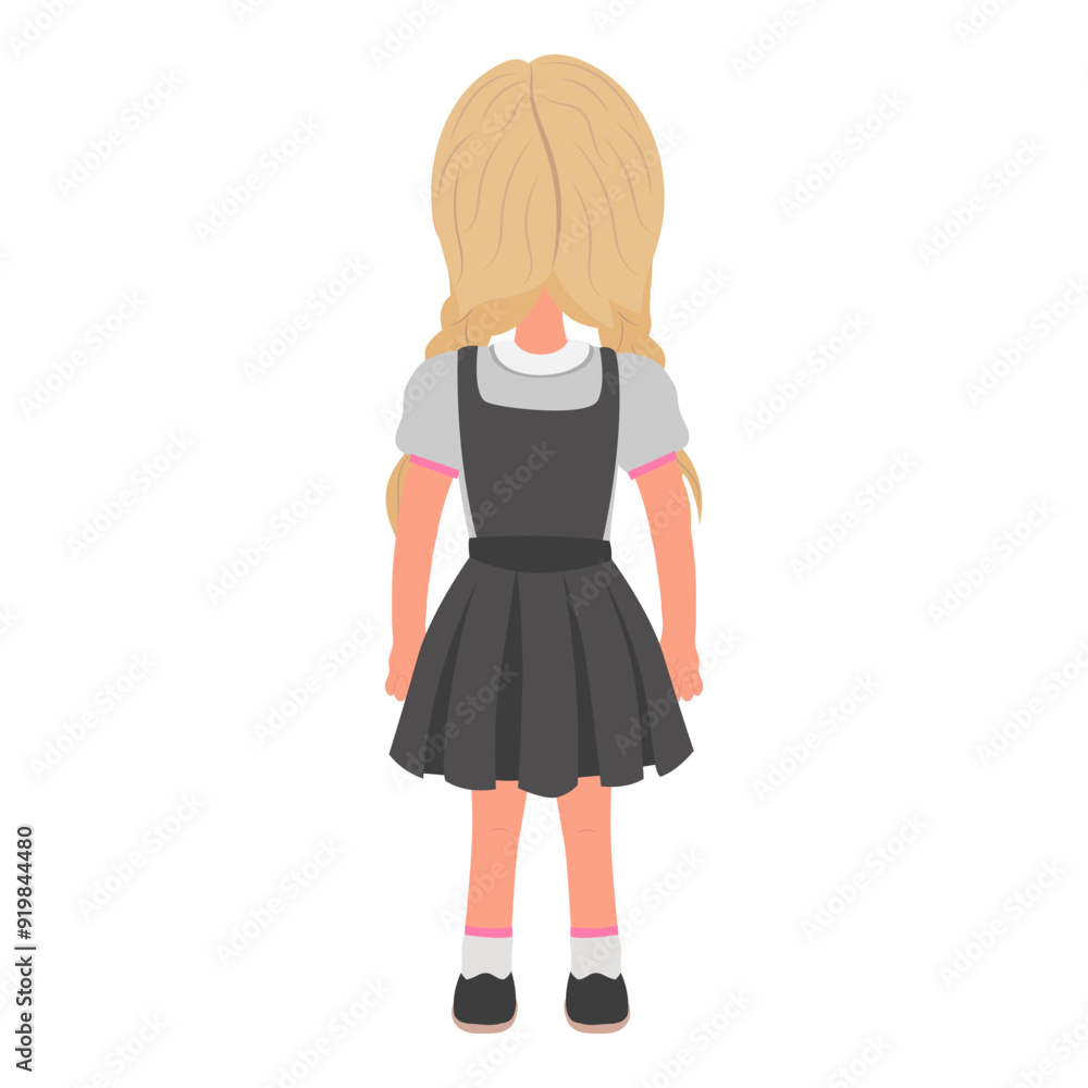 Wall mural Flat Vector Illustration of Smiling Schoolgirl Wearing School Uniform and with Stack of Books, Cartoon Character Set For Animation, Various Views, Poses and Gestures. Item 3