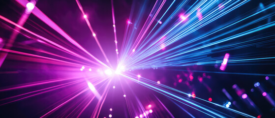 Fototapeta premium Violet and blue laser beams radiating from the center