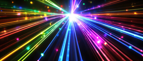 Rainbow-colored laser beams with a burst of lights